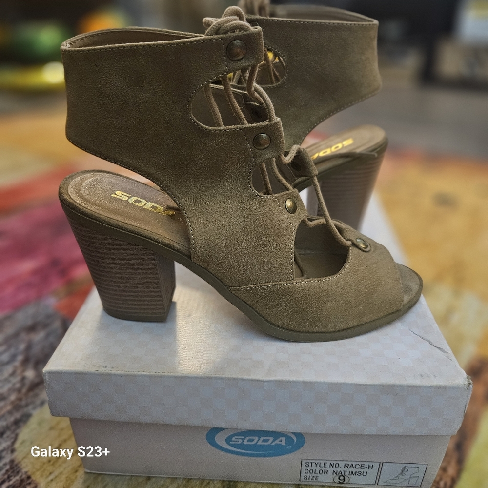 Soda Women's Brown Lace-Up Heels
